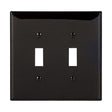 Eaton PJ2BK Toggle Wallplate, 4.87 in L, 4.94 in W, 2-Gang, Polycarbonate, Black, Gloss, Pack of 20