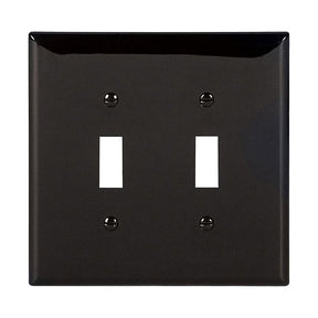 Eaton PJ2BK Toggle Wallplate, 4.87 in L, 4.94 in W, 2-Gang, Polycarbonate, Black, Gloss, Pack of 20