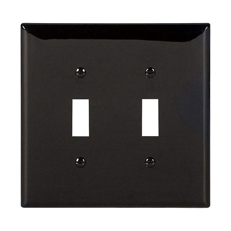 Eaton PJ2BK Toggle Wallplate, 4.87 in L, 4.94 in W, 2-Gang, Polycarbonate, Black, Gloss, Pack of 20