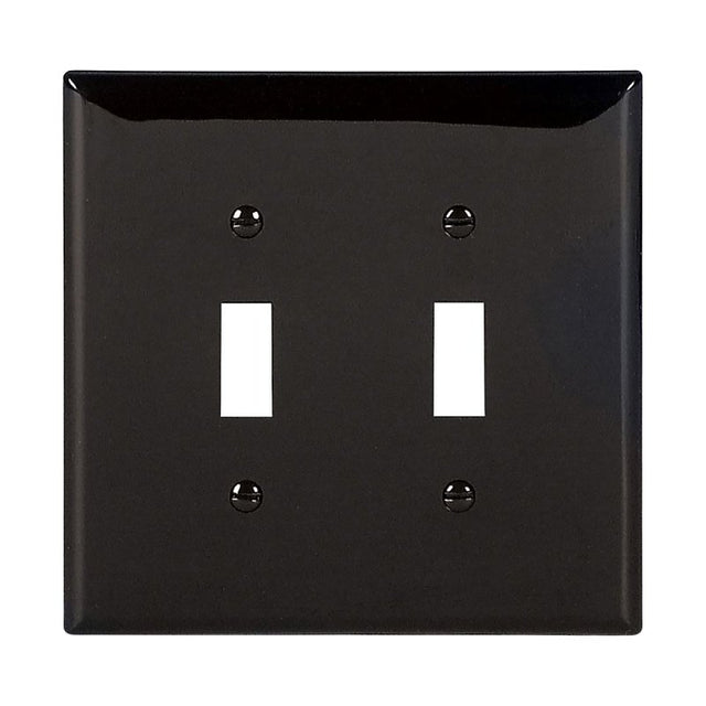 Eaton PJ2BK Toggle Wallplate, 4.87 in L, 4.94 in W, 2-Gang, Polycarbonate, Black, Gloss, Pack of 20
