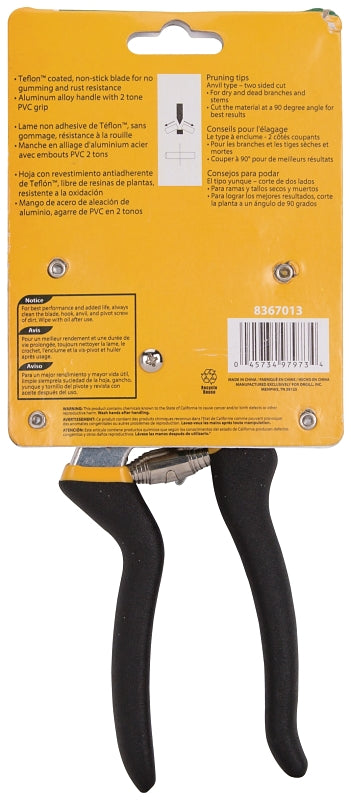 Landscapers Select GP1005 Pruning Shear, 1/2 in Cutting Capacity, Steel Blade, Aluminum Handle, Cushion Grip Handle