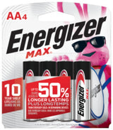 Energizer E91 Series E91BP-4 Battery, 2850 mAh, AA Battery, Alkaline, Manganese Dioxide, Zinc, Silver, 4/PK