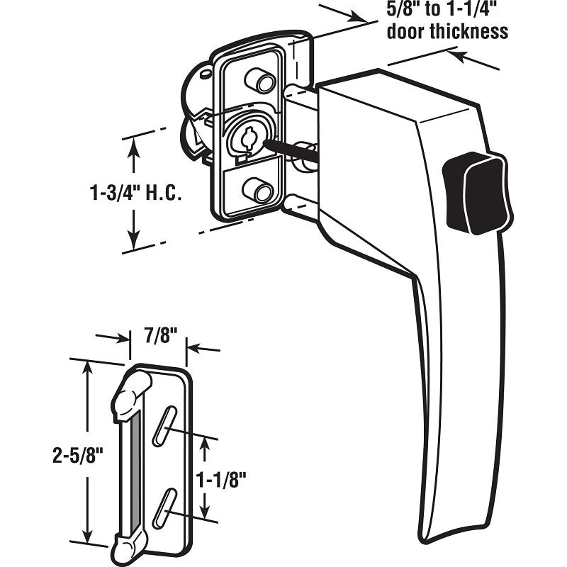 Prime-Line K 5007 Pushbutton Latch, Black, 1-3/4 in Hole Spacing, Aluminum, 5/8 to 1-1/4 in Thick Door