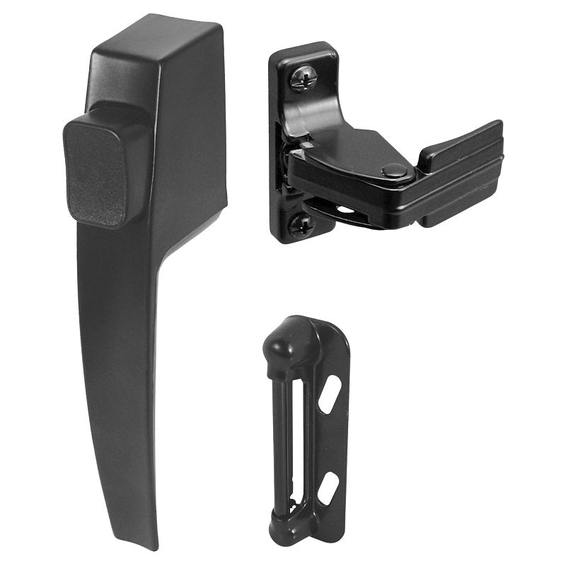 Prime-Line K 5007 Pushbutton Latch, Black, 1-3/4 in Hole Spacing, Aluminum, 5/8 to 1-1/4 in Thick Door