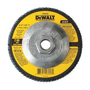 DEWALT DW8358 Flap Disc, 4-1/2 in Dia, 5/8-11 Arbor, Coated, 80 Grit, Medium, Zirconia Abrasive, Fiberglass Backing