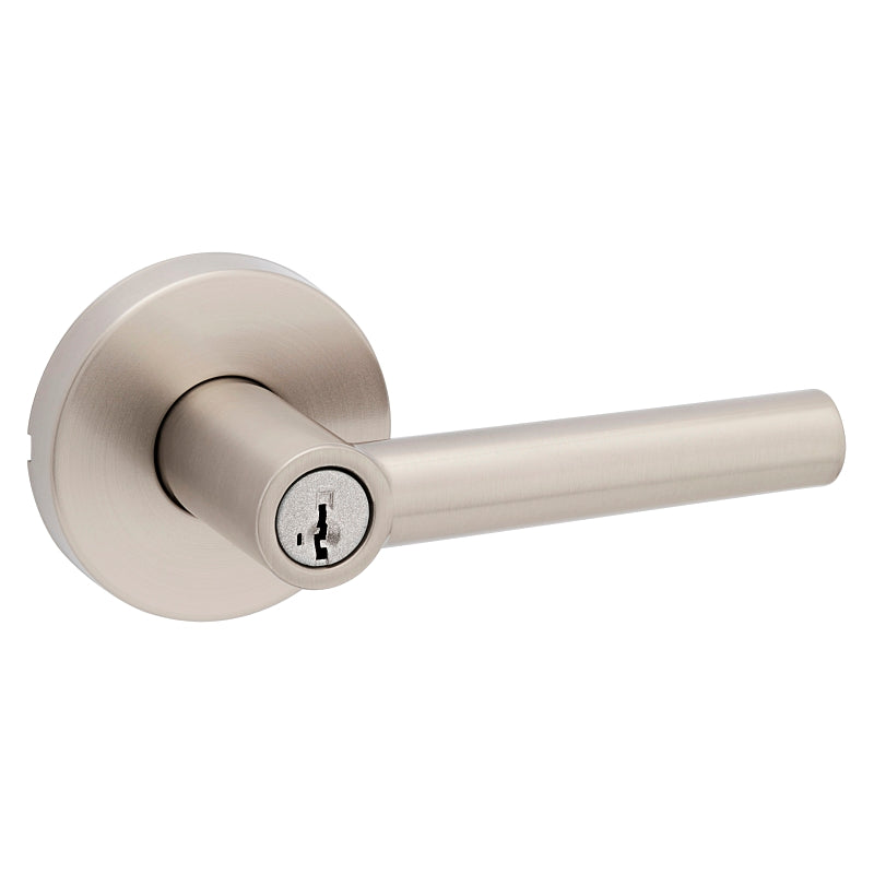 Kwikset Signature Series 156MIL RDT 15 Round Rosette Entry Door Lever, Pushbutton Lock, Satin Nickel, Zinc, Residential