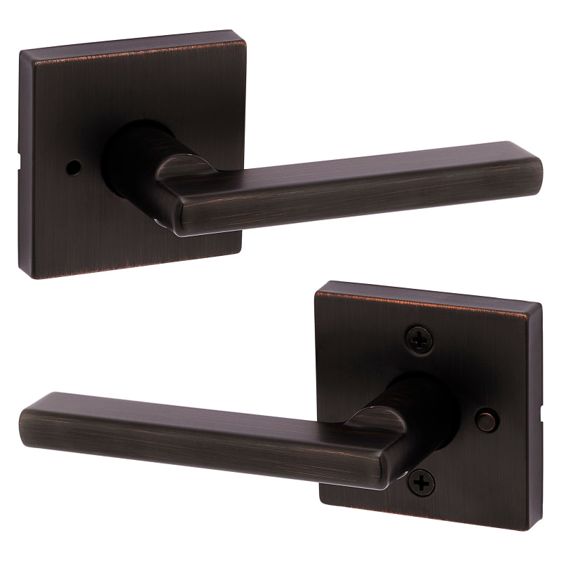 Kwikset Signature Series 155HFL SQT 11P Privacy Lever, Pushbutton Lock, Venetian Bronze, Zinc, Residential, 2 Grade