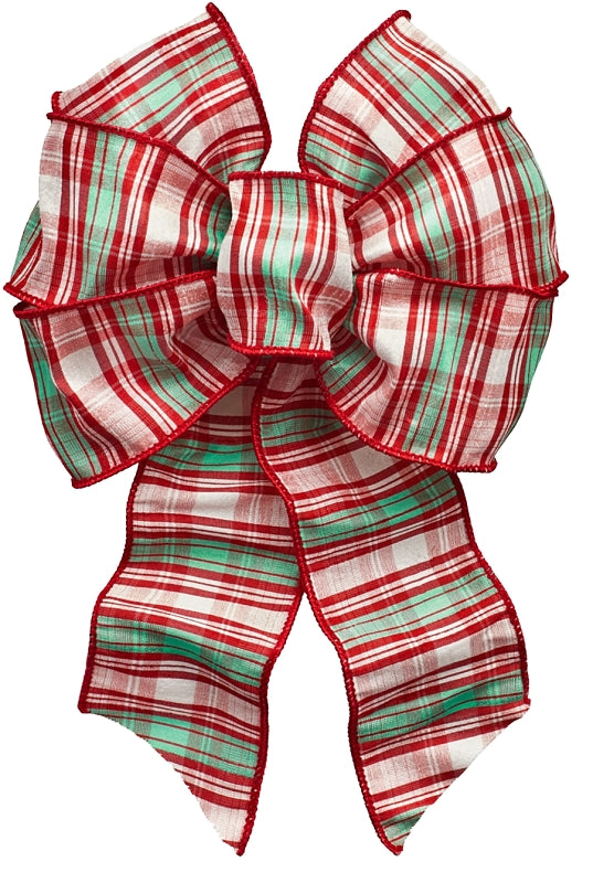 Holidaytrims 6161 Wired Bow, Red/White/Green, 7 Loops, 8-1/2 x 14 in, Pack of 12