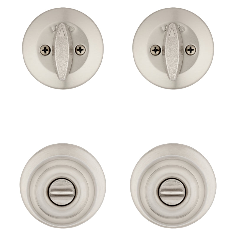 Kwikset Cove Series 92420-059 Entry Knob and Single Cylinder Deadbolt, Knob Handle, Satin Nickel, Knob Interior Handle