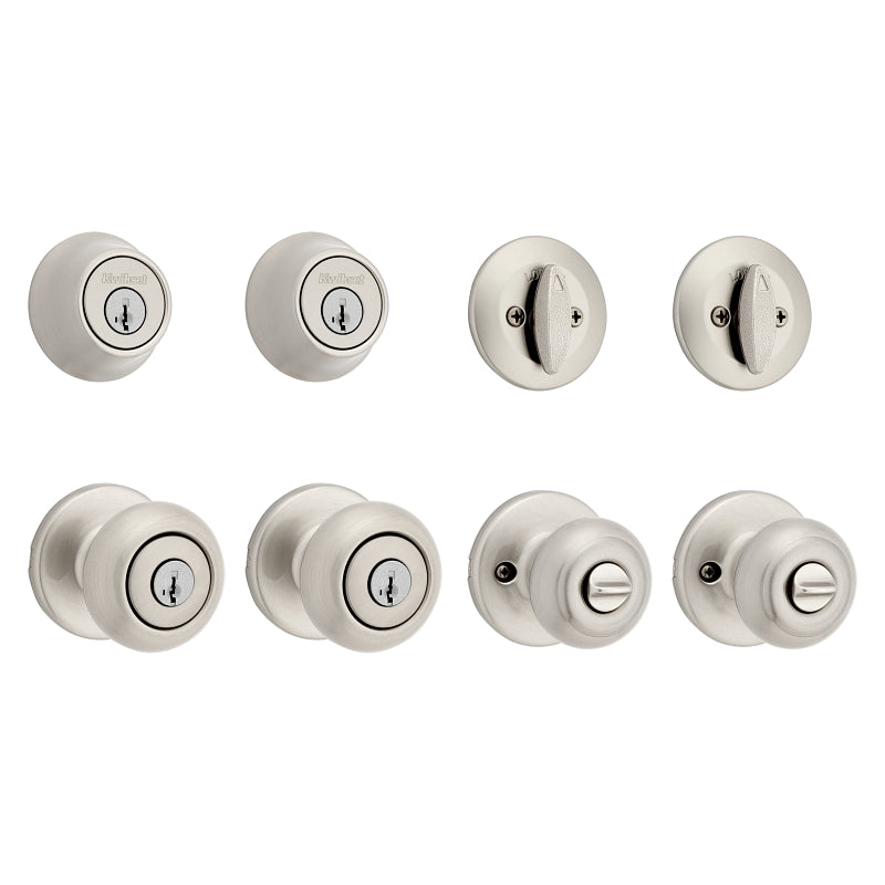 Kwikset Cove Series 92420-059 Entry Knob and Single Cylinder Deadbolt, Knob Handle, Satin Nickel, Knob Interior Handle