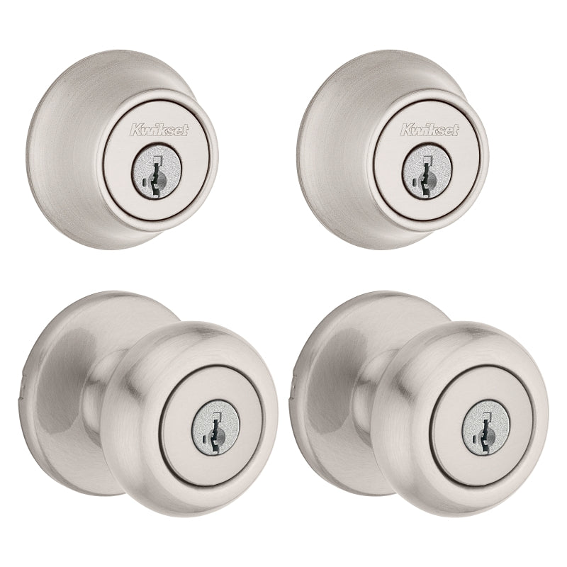Kwikset Cove Series 92420-059 Entry Knob and Single Cylinder Deadbolt, Knob Handle, Satin Nickel, Knob Interior Handle