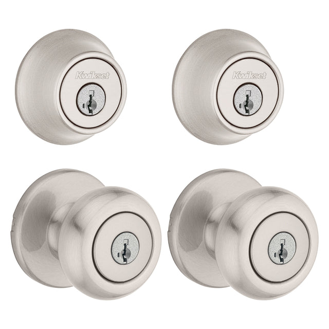 Kwikset Cove Series 92420-059 Entry Knob and Single Cylinder Deadbolt, Knob Handle, Satin Nickel, Knob Interior Handle