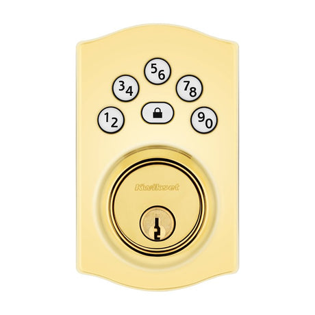 Kwikset Powerbolt 240 992400-001 Keypad Electronic Lock, 3 Grade, Zinc, Lifetime Polished Brass, KW1 Keyway