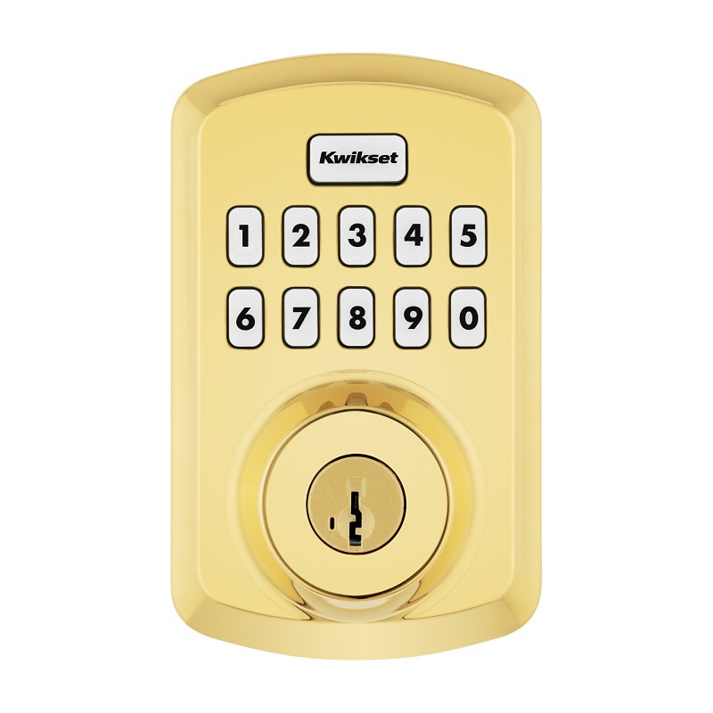 Kwikset Powerbolt 250 992500-001 Keypad Electronic Lock, 3 Grade, Zinc, Lifetime Polished Brass, KW1 Keyway