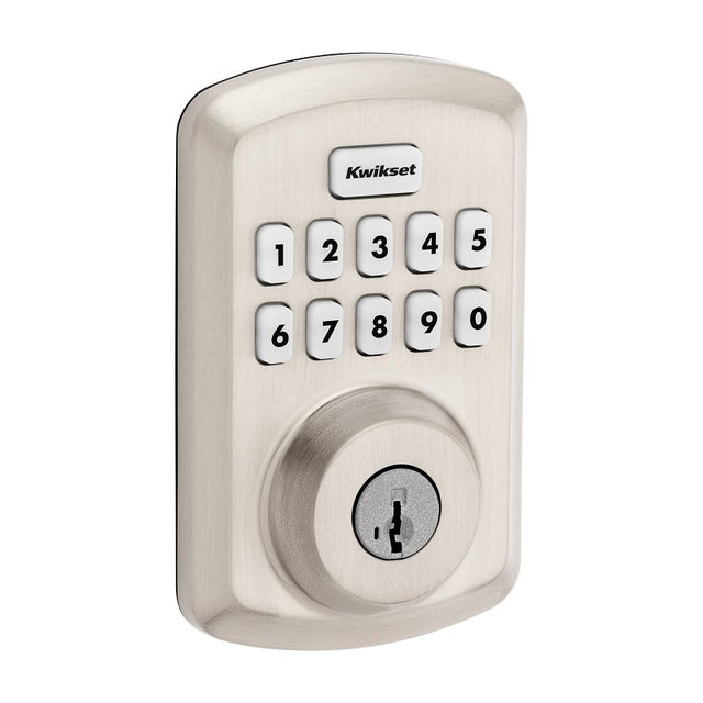 Kwikset Powerbolt 250 Series 992500-002 Keypad Electronic Lock, 3 Grade, Zinc, Satin Nickel, KW1 Keyway