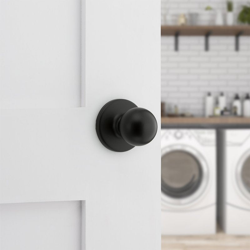Kwikset 92001-622 Hall and Closet Knob, Zinc, Matte Black, 2-3/8 to 2-3/4 in Backset, 1-3/8 to 1-3/4 in Thick Door