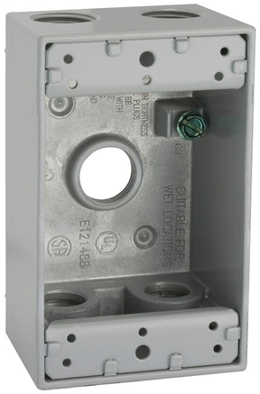 Hubbell 5322-0 Weatherproof Box, 18.3 cu-in, 5-Outlet, 1-Gang, Powder-Coated, Aluminum, Gray