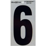 HILLMAN 5 in. Reflective Black Vinyl Self-Adhesive Number 6 1 pc, Pack of 6