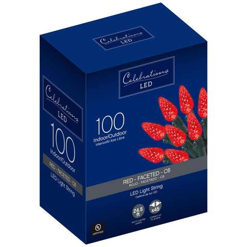 Celebrations Blue LED C6 Red 100 ct String Christmas Lights 24.5 ft.