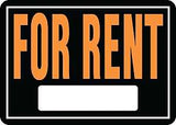Hy-Ko Hy-Glo Series 802 Identification Sign, 14 x 9-1/4 in Dimensions, Rectangular, FOR RENT, Fluorescent Orange Legend, Pack of 12