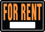 Hy-Ko Hy-Glo Series 802 Identification Sign, 14 x 9-1/4 in Dimensions, Rectangular, FOR RENT, Fluorescent Orange Legend, Pack of 12