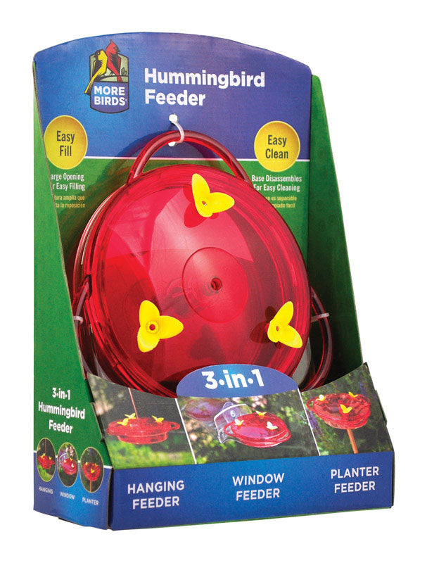 More Birds Hummingbird Plastic Nectar Feeder 3 ports, Pack of 4