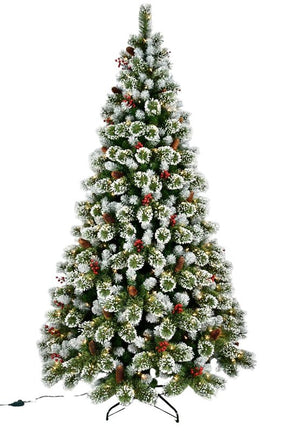 Santas Forest 39115 Frosted Colorado Spruce Tree, 7-1/2 ft H, w/Berries & Pinecones, Silver Glitter