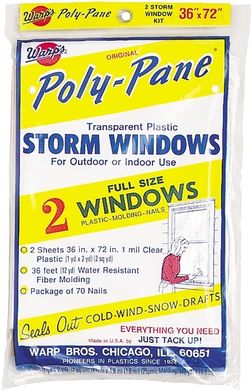 Warp's Poly-Pane Series 2P-24 Storm Window Kit, 36 in W, 1 mil Thick, 72 in L, Clear, Pack of 24