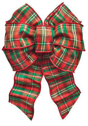 Holidaytrims 6159 Wired Bow, Red/Green, 7 Loops, 8-1/2 x 14 in, Pack of 12