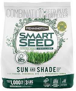 Pennington SMART SEED Sun & Shade Series 100543718 Grass Seed and Fertilizer Mix, 3 lb Bag