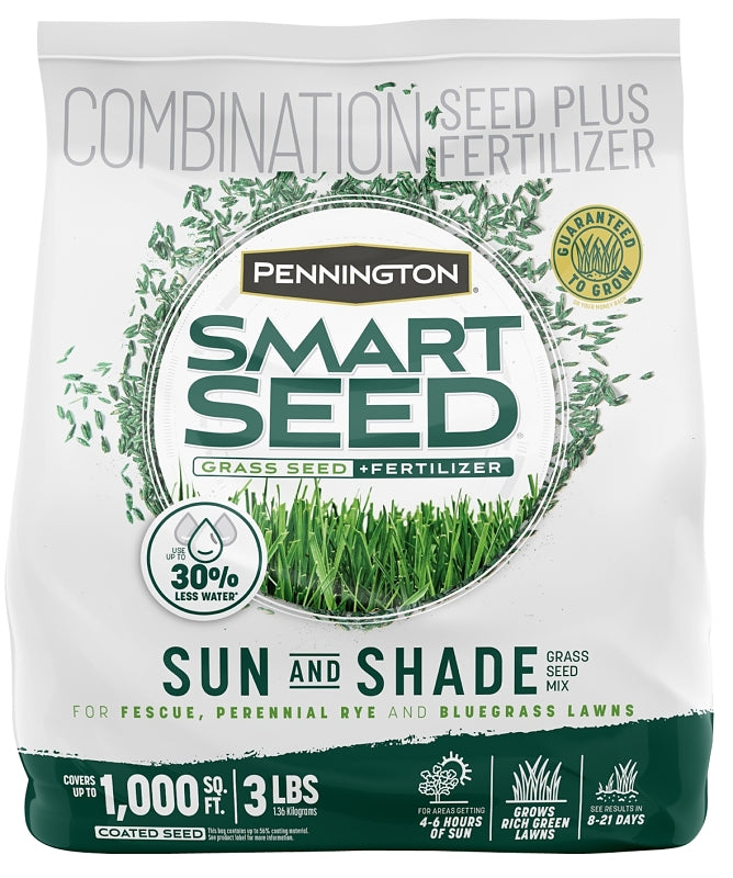 Pennington SMART SEED Sun & Shade Series 100543718 Grass Seed and Fertilizer Mix, 3 lb Bag