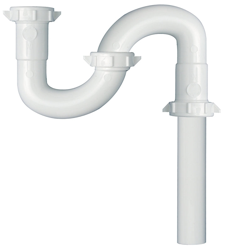 Plumb Pak PP20663 S-Trap, 1-1/2 x 1-1/2, 1-1/2 x 1-1/4 in, Slip, Plastic, White