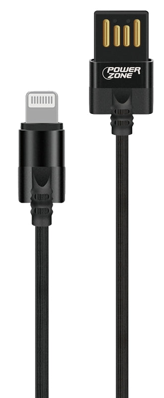 PowerZone T56-LIGHTNING Micro Charging Cable, PVC, Black, 3 ft L