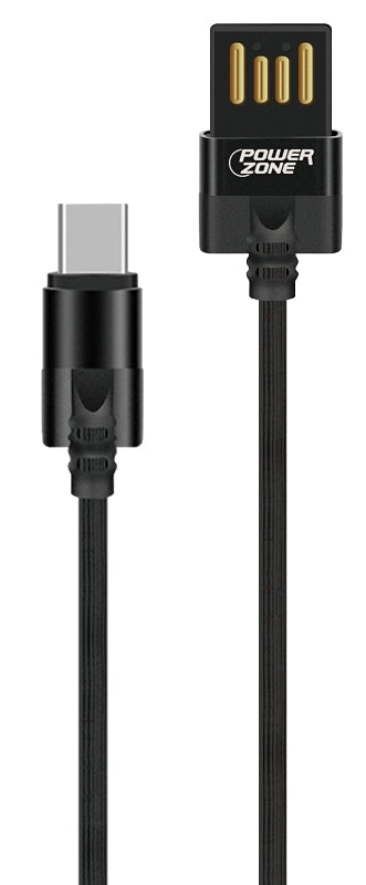 PowerZone T56-TYPE C Micro Charging Cable, PVC, Black, 3 ft L