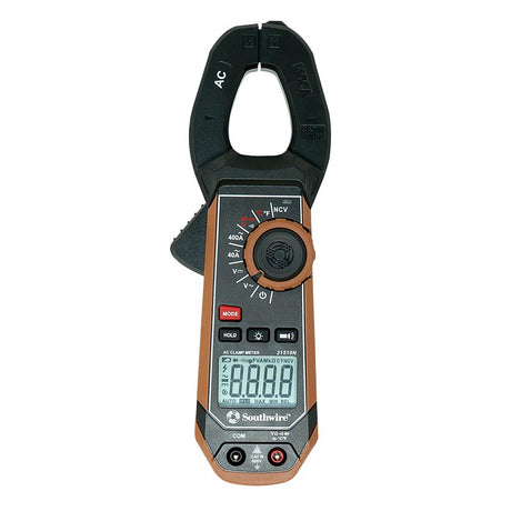 Southwire 65031540 Clamp Meter, 600 V, Backlit Display, Functions: AC and DC Voltage, AC Current, Brown