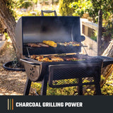 Oklahoma Joe's Laredo 900 Series 26302351 Charcoal Grill, 558 sq-in Primary Cooking Surface, Black, Rack Storage