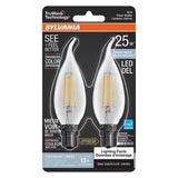 Sylvania TruWave Series 42097 LED Bulb, Bent Tip Lamp, 25 W Equivalent, Candelabra E12 Lamp Base, Dimmable, Clear