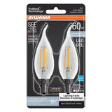 Sylvania TruWave Series 42095 LED Bulb, Bent Tip Lamp, 60 W Equivalent, Candelabra E12 Lamp Base, Dimmable, Clear