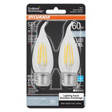 Sylvania TruWave Series 42096 LED Bulb, Bent Tip Lamp, 60 W Equivalent, Medium E26 Lamp Base, Dimmable, Clear