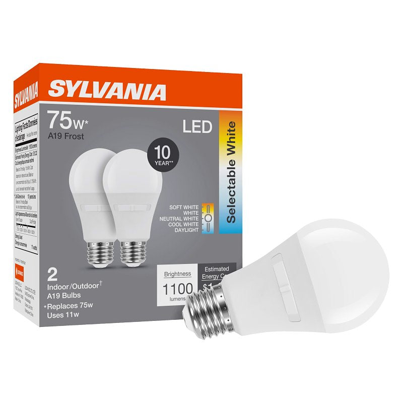 Sylvania Contractor Series 42481 LED Light Bulb, A19 Lamp, 75 W Equivalent, E26 Medium Lamp Base, Frosted