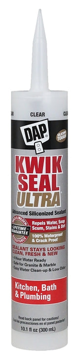 DAP 18898 Siliconized Sealant, Clear, 0 to 170 deg F, 10.1 oz Cartridge, Pack of 12