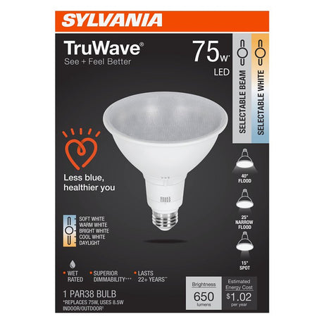 Sylvania TruWave 42286 LED Bulb, 5CCT Selectable, PAR38 Lamp, 75 W Equivalent, E26 Medium Lamp Base, Dimmable, Pack of 4
