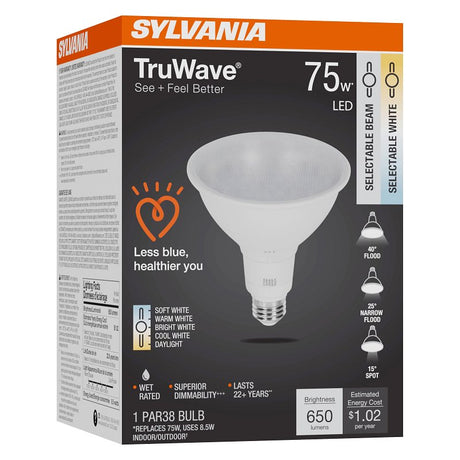 Sylvania TruWave 42286 LED Bulb, 5CCT Selectable, PAR38 Lamp, 75 W Equivalent, E26 Medium Lamp Base, Dimmable, Pack of 4