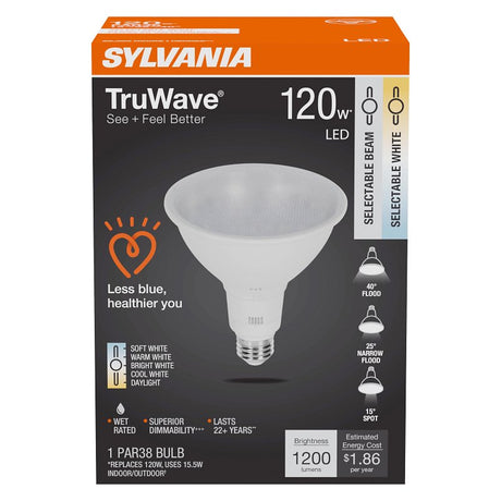 Sylvania TruWave 42287 LED Bulb, 5CCT Selectable, PAR38 Lamp, 120 W Equivalent, E26 Medium Lamp Base, Dimmable, Pack of 4