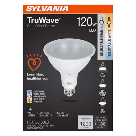 Sylvania TruWave 42287 LED Bulb, 5CCT Selectable, PAR38 Lamp, 120 W Equivalent, E26 Medium Lamp Base, Dimmable, Pack of 4