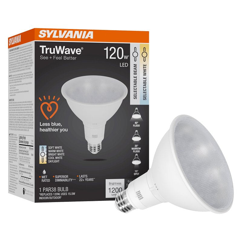 Sylvania TruWave 42287 LED Bulb, 5CCT Selectable, PAR38 Lamp, 120 W Equivalent, E26 Medium Lamp Base, Dimmable, Pack of 4