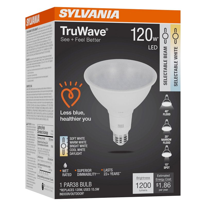 Sylvania TruWave 42287 LED Bulb, 5CCT Selectable, PAR38 Lamp, 120 W Equivalent, E26 Medium Lamp Base, Dimmable, Pack of 4