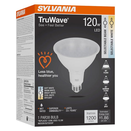 Sylvania TruWave 42287 LED Bulb, 5CCT Selectable, PAR38 Lamp, 120 W Equivalent, E26 Medium Lamp Base, Dimmable, Pack of 4