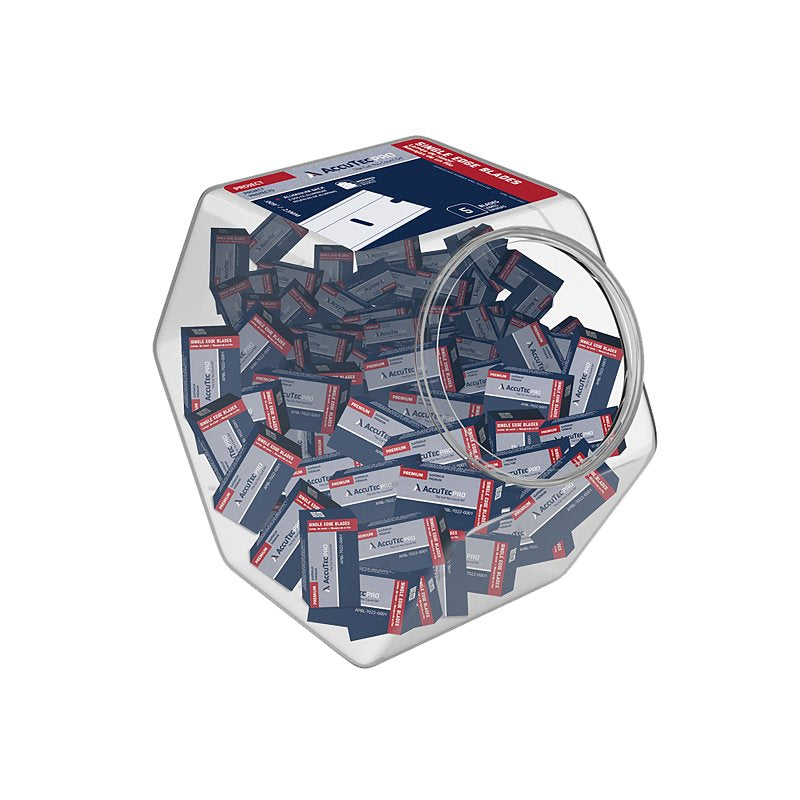 AccuTec PRO APBL-7020-CJAR Razor Blade, Two Facet, Single Edge Blade, 1 in W Blade, Aluminum/High Carbon Steel Blade, Pack of 100