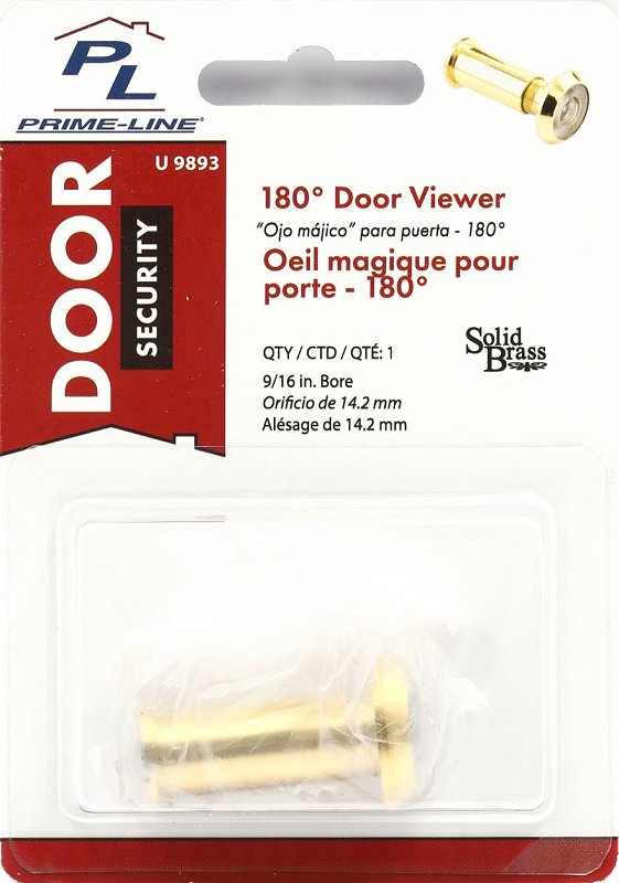 Defender Security U9893 Door Viewer, 180 deg Viewing, 1-3/8 to 2-1/8 in Thick Door, Solid Brass, Brass